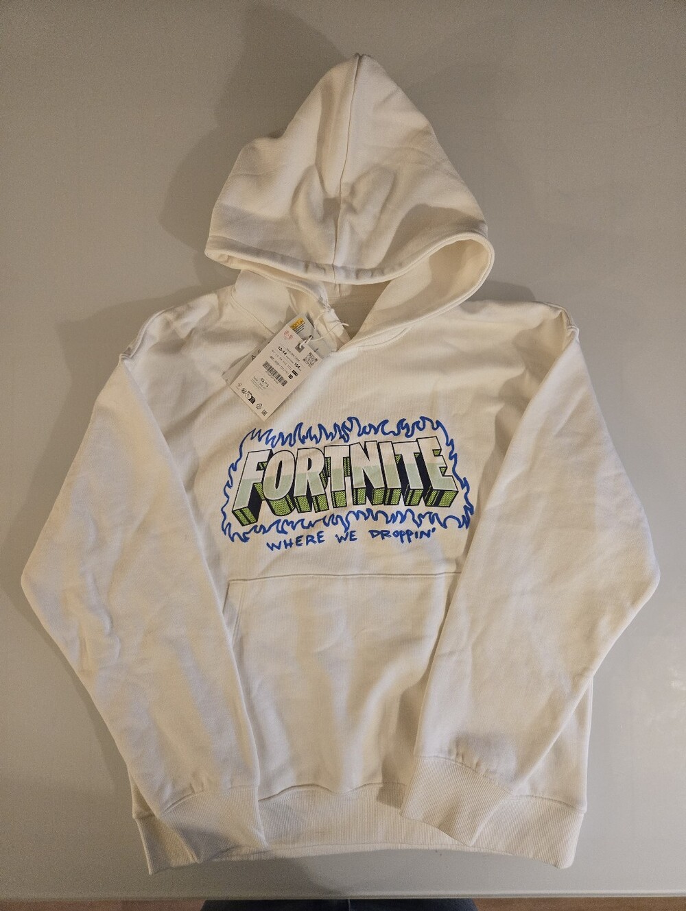 Zara Fortnite Graphic Hoodie White Youth Size 14 164 NWT Pullover Sweatshirt